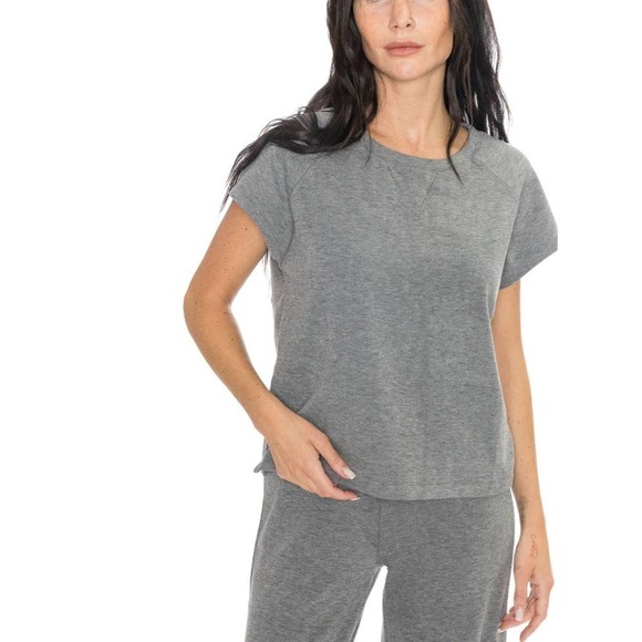 Bobi Split Hem Raglan Top in Light Grey - Picture 2 of 8